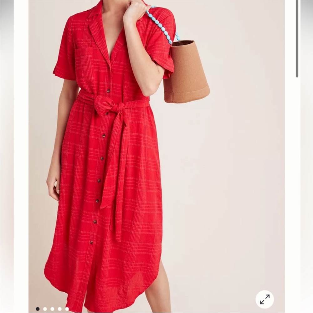 Anthropologie Maeve Aria Textured button-up red midi dress Large
